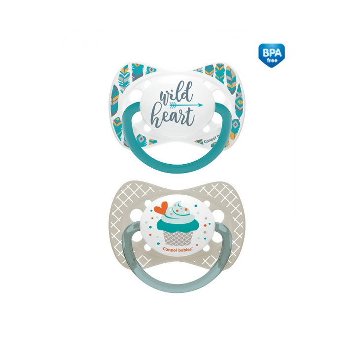 CANPOL BABIES Smoczek uspokajający silikonowy symetryczny 6-18 m, Wild Nature Cupcake, 2szt.