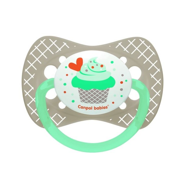 CANPOL BABIES Smoczek silikonowy symetryczny 0-6 Cupcake szary 23/282
